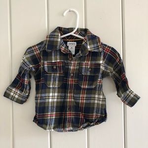 Carter’s olive green & navy plaid flannel shirt